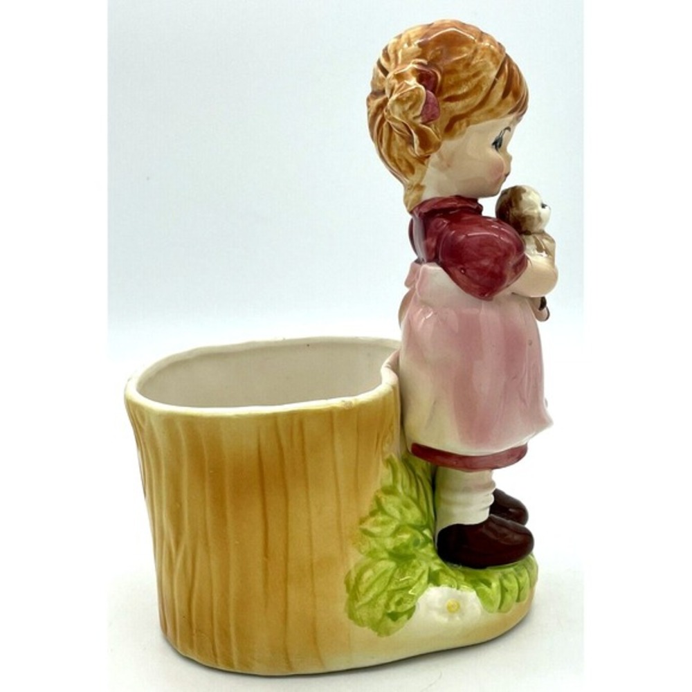 LEFTON Little Girl Holding Cat Ceramic‎ Planter Vintage - Picture 5 of 7